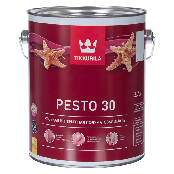 Эмаль Tikkurila Pesto 30 полуматовая цвет белый 2.7 л