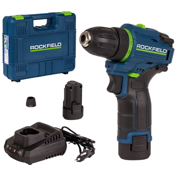 Дрель-шуруповерт аккумуляторная бесщеточная Rockfield RF1002BK, 12 В Li-ion 2x2 Ач