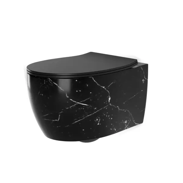 Подвесной унитаз Nova безободковый черный мрамор