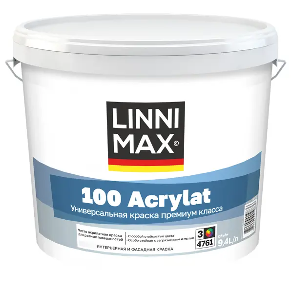 Краска фасадная Linnimax 100 Acrylat прозрачная база Б3 9.4 л