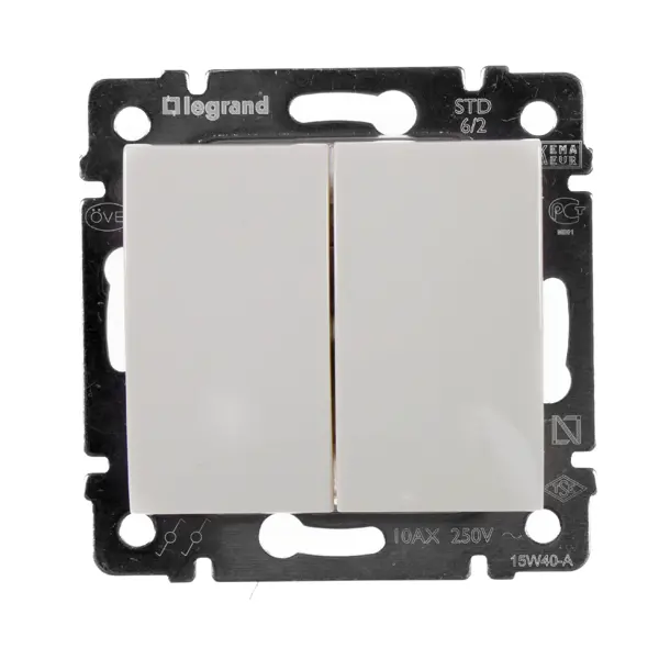 Переключатель двухклавишный - Legrand Valena - 10А 250В схема 6/2 безвинтовые зажимы - слоновая кость