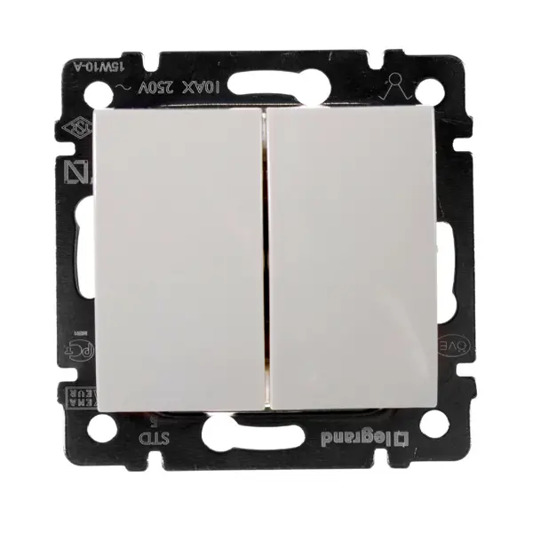 Выключатель двухклавишный - Legrand Valena - 10А 250В схема 5 безвинтовые зажимы - слоновая кость