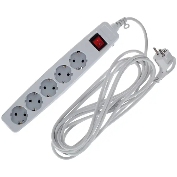 Сетевой фильтр Эра SF 5 розеток с заземлением 3x0.75 мм 5 м 2200 Вт цвет белый