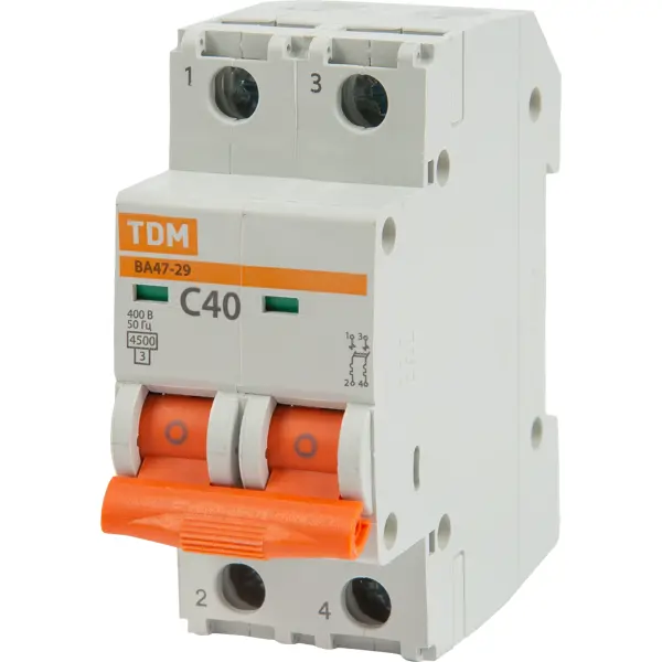 Автоматический выключатель TDM Electric ВА47-29 2P C40 А 4.5 кА SQ0206-0097