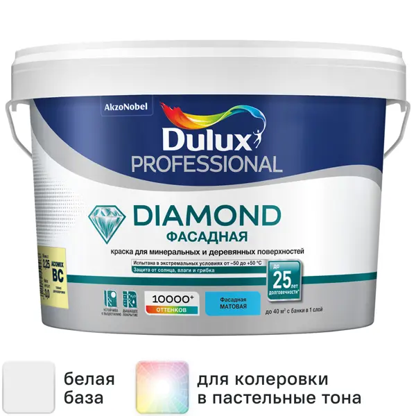 Краска фасадная Dulux Professional Diamond матовая цвет белый база BW 2.5 л