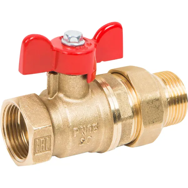 Кран шаровой с американкой прямой Valfex DN20 PN24 3/4" НР/ВР латунь ручка бабочка