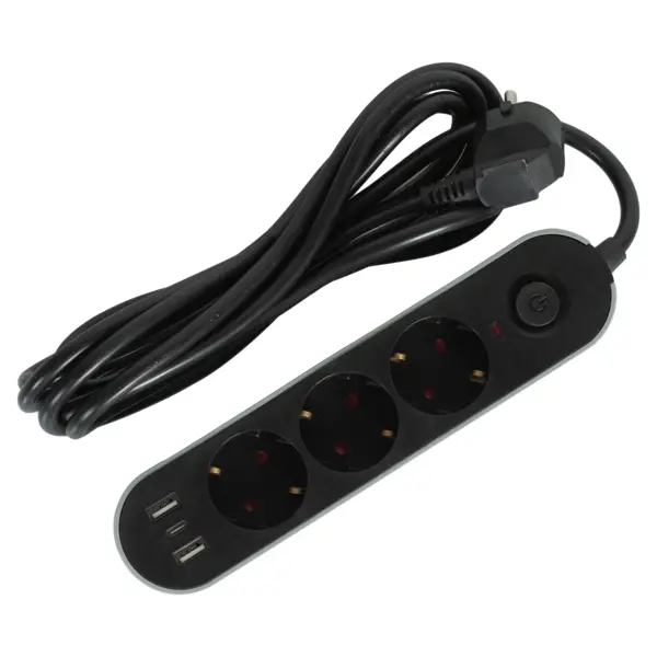 Удлинитель бытовой Skybeam 3 розетки 3 м USB цвет черный