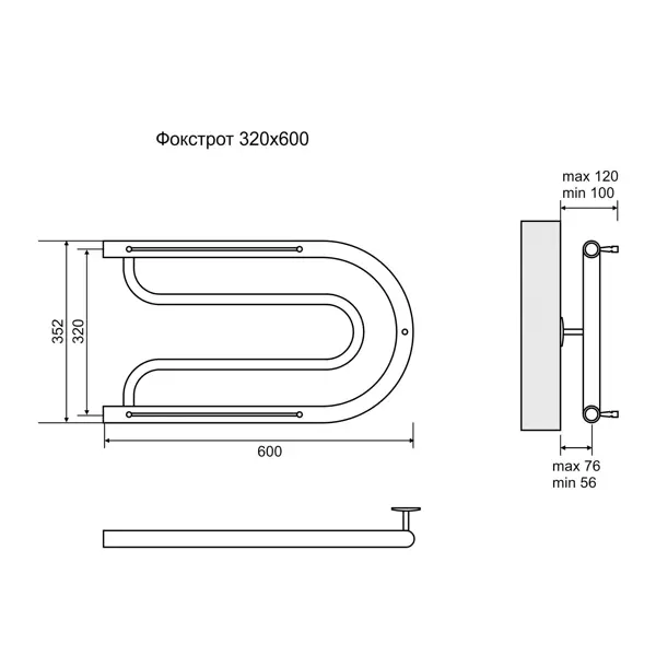 Полотенцесушитель водяной U-образный Equation Фокстрот 32x60 см боковая подводка 1" нержавеющая сталь цвет серебристый