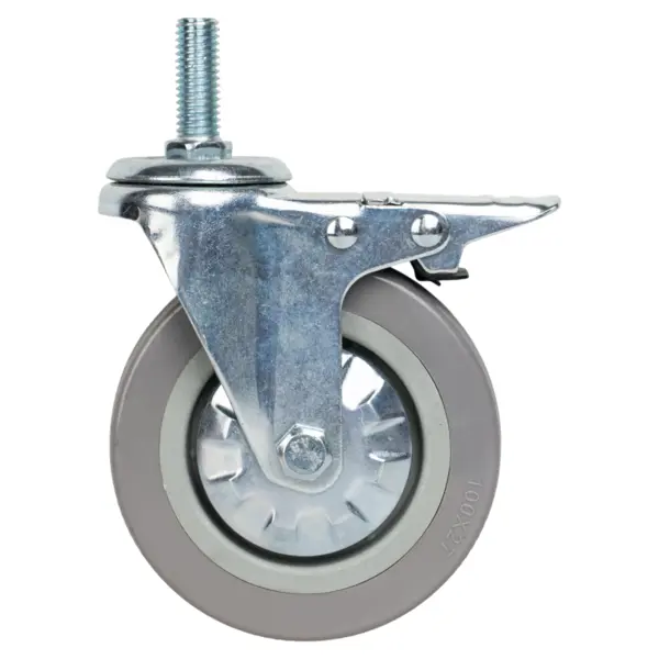 Колесо поворотное с тормозом 100 мм до 70 кг с резьбой М12 цвет серый