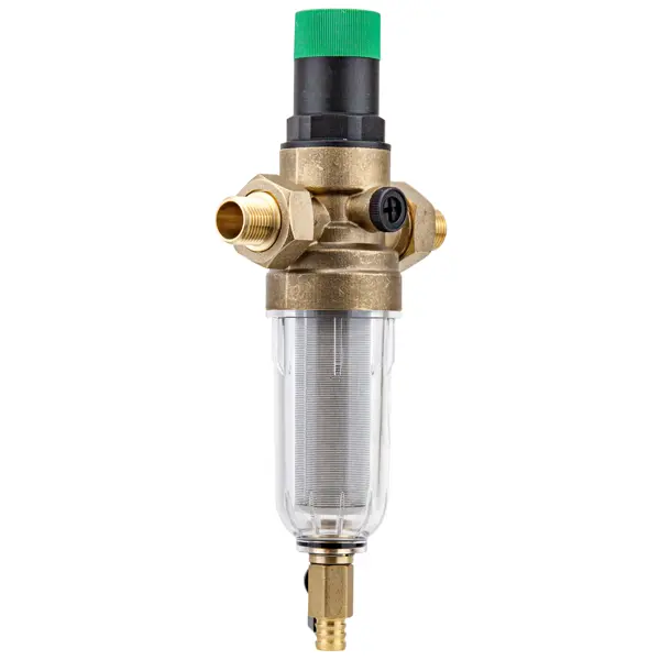 Промывной фильтр для ХВС Посейдон 1/2" НР 100 мкм с редуктором давления латунь 13622
