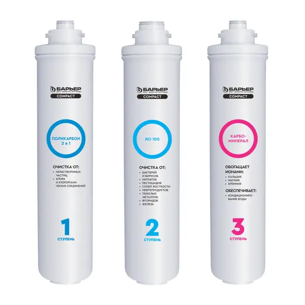 Комплект картриджей для обратного осмоса Барьер Compact Osmo 100М 3 ступени с минерализатором