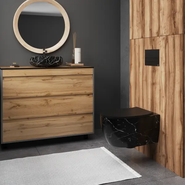 Подвесной унитаз Nova безободковый черный мрамор