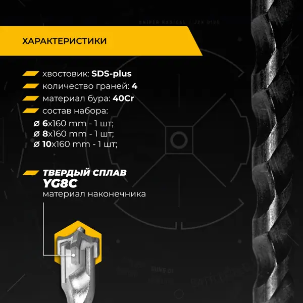 Набор буров по железобетону SDS Plus Rage Furious №2 567003, 3 шт.