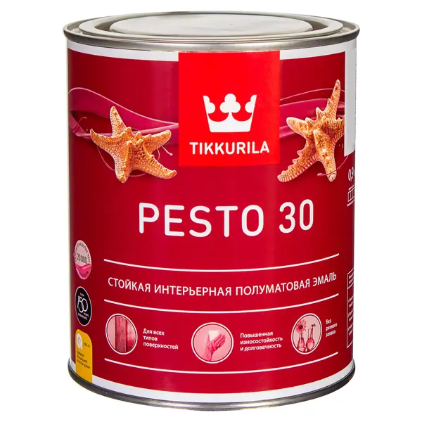 Эмаль Tikkivala Pesto 30 полуматовая цвет белый 0.9 л
