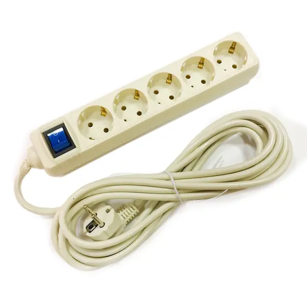 Удлинитель бытовой Skybeam 5 розеток с заземлением 3x1.5 мм 5 м 3500 Вт цвет бежевый